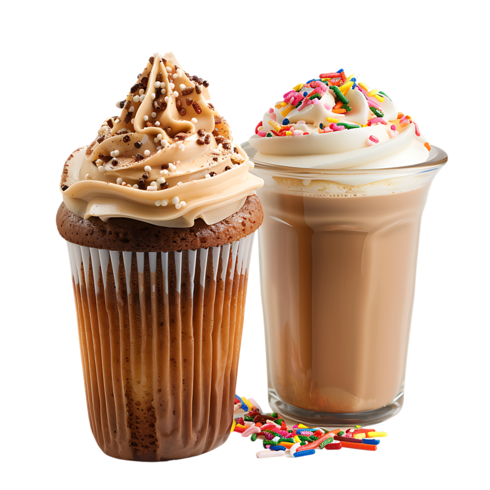 Isolated Cupcake with cocoa white cream sprinkles coffee milk on transparent background png