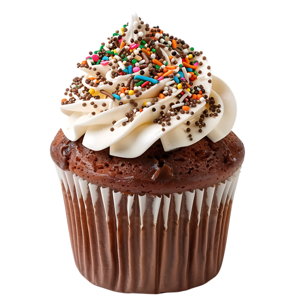 Isolated Cupcake with cocoa white cream sprinkles coffee milk on transparent background png