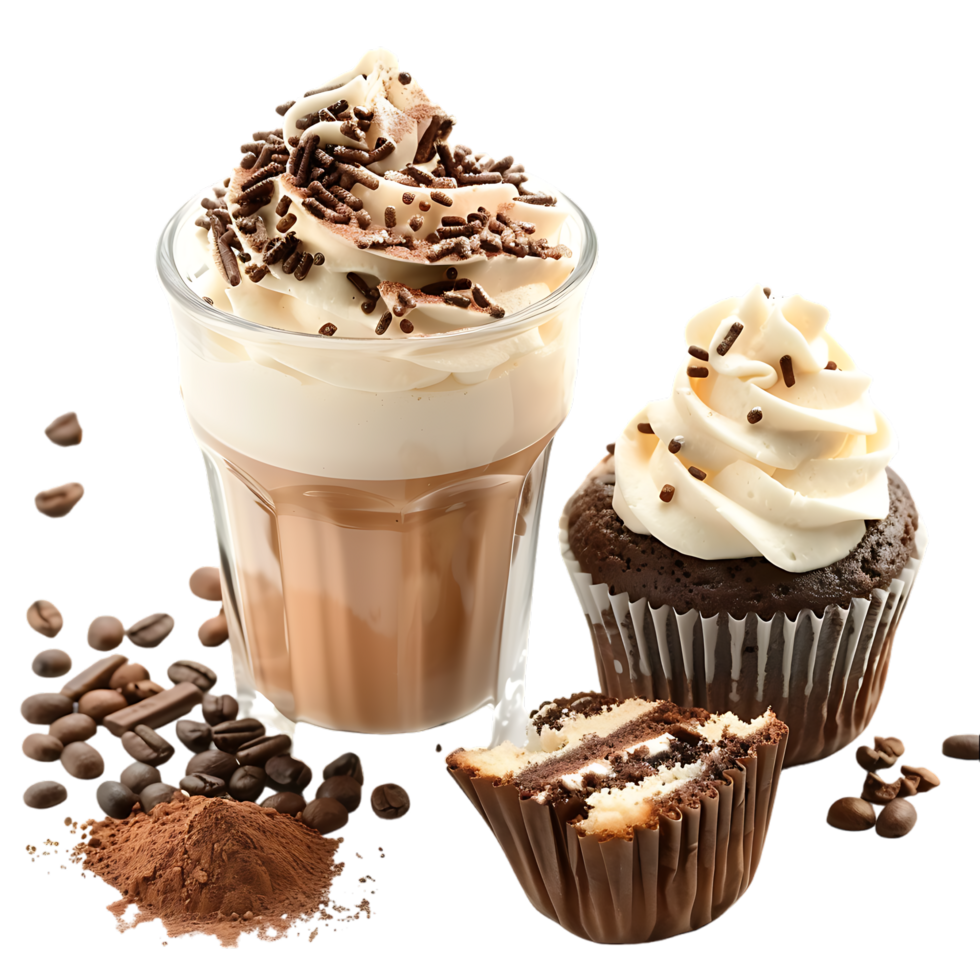 Isolated Cupcake with cocoa white cream sprinkles coffee milk on transparent background png