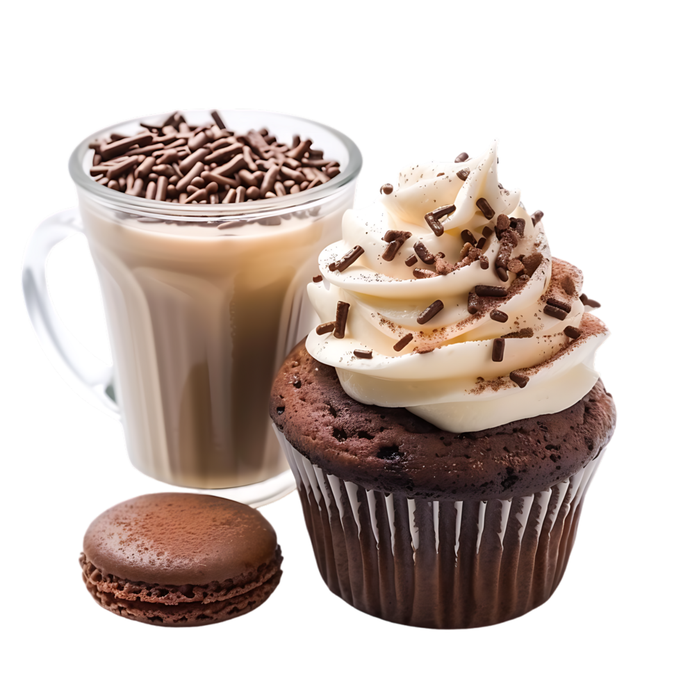 Isolated Cupcake with cocoa white cream sprinkles coffee milk on transparent background png