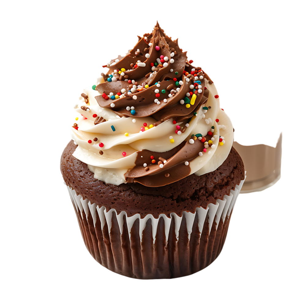Isolated Cupcake with cocoa white cream sprinkles coffee milk on transparent background png