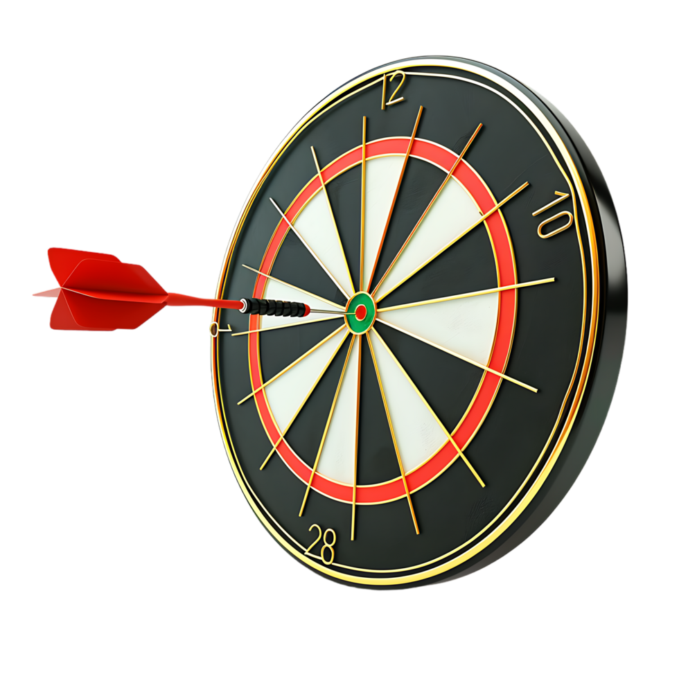 Dart board for target with bullseye arrow 3d icon on transparent background generated Ai png