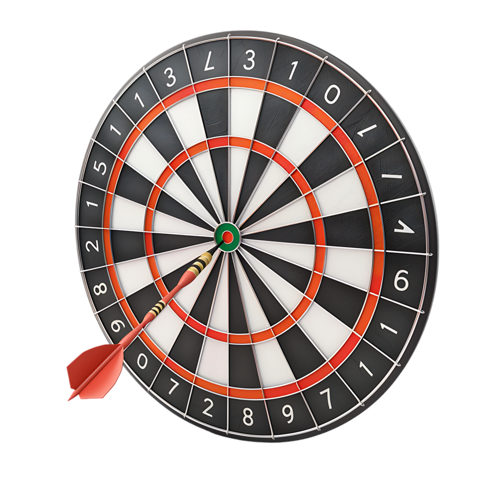 Dart board for target with bullseye arrow 3d icon on transparent background generated Ai png