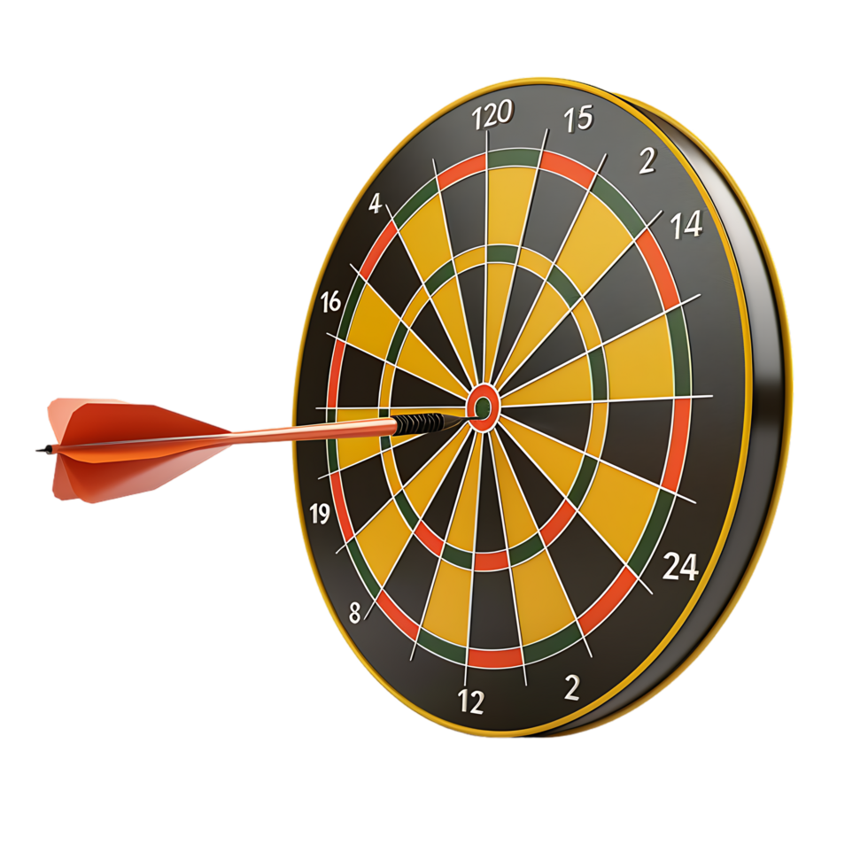 Dart board for target with bullseye arrow 3d icon on transparent background generated Ai png