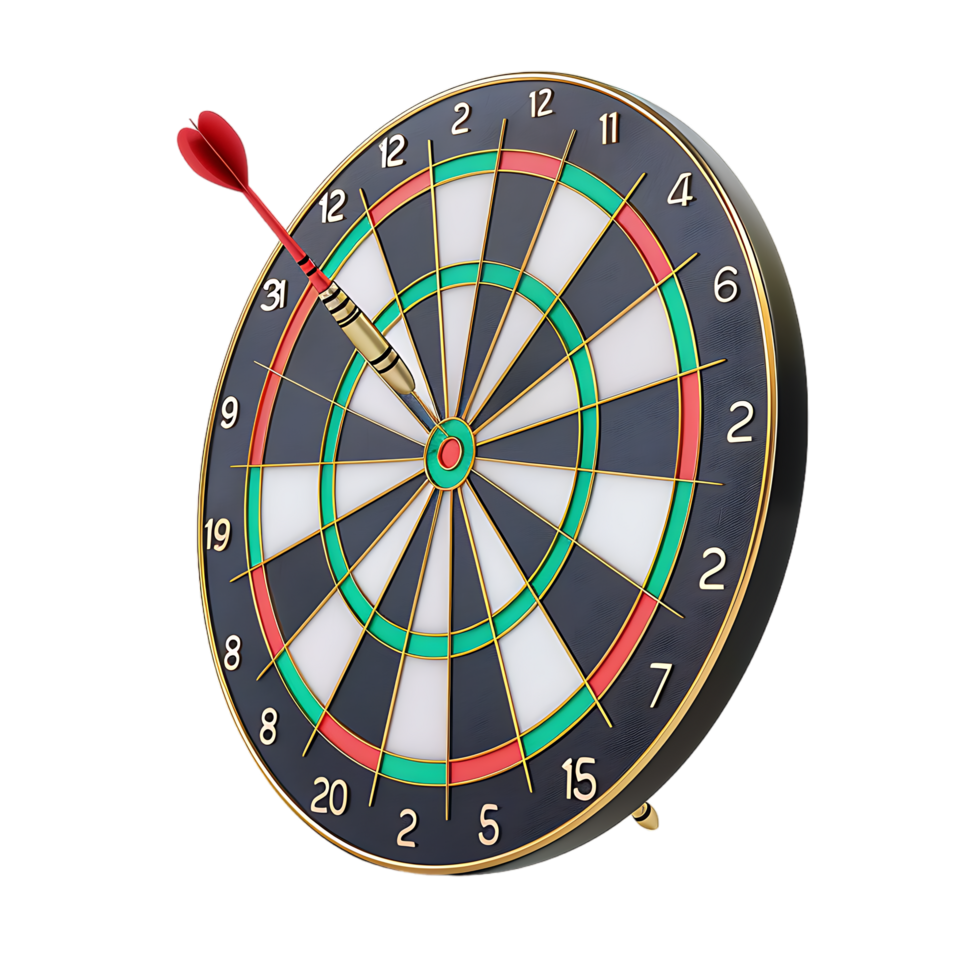Dart board for target with bullseye arrow 3d icon on transparent background generated Ai png