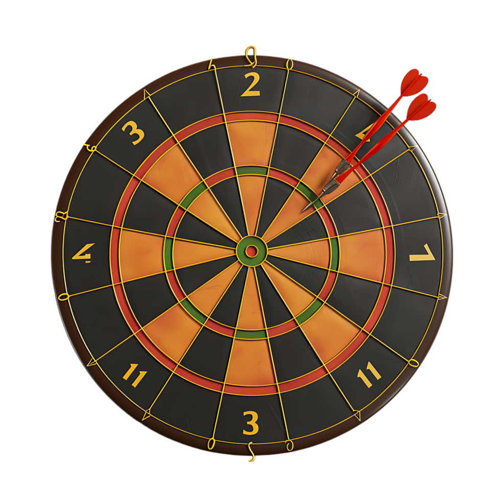 Dart board for target with bullseye arrow 3d icon on transparent background generated Ai png