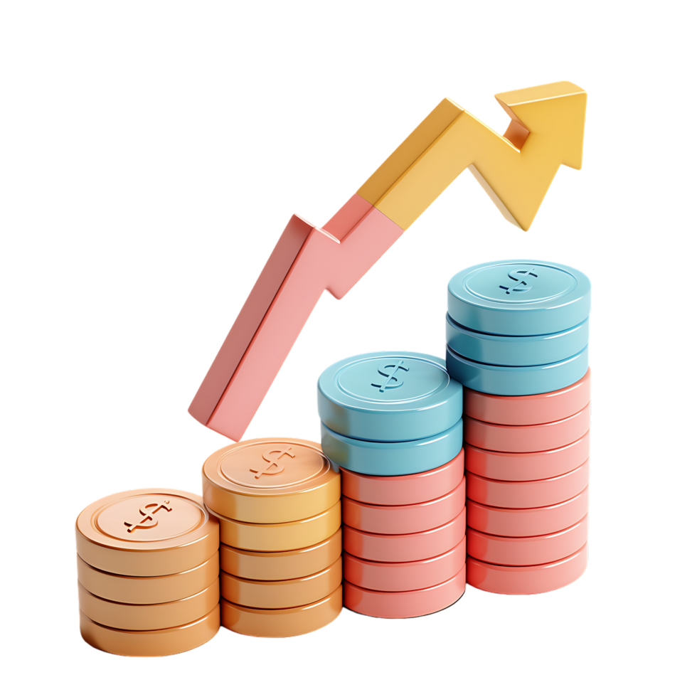 3d icon simple stacks of dollar coins with growth arrow png