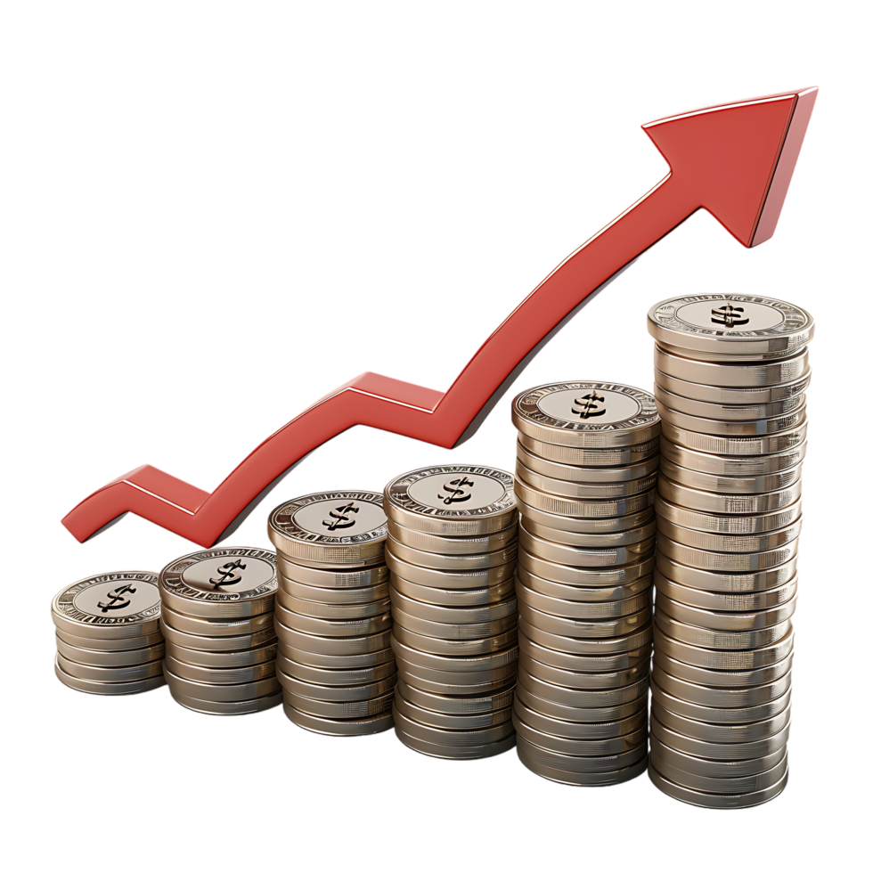 3d icon simple stacks of dollar coins with growth arrow png