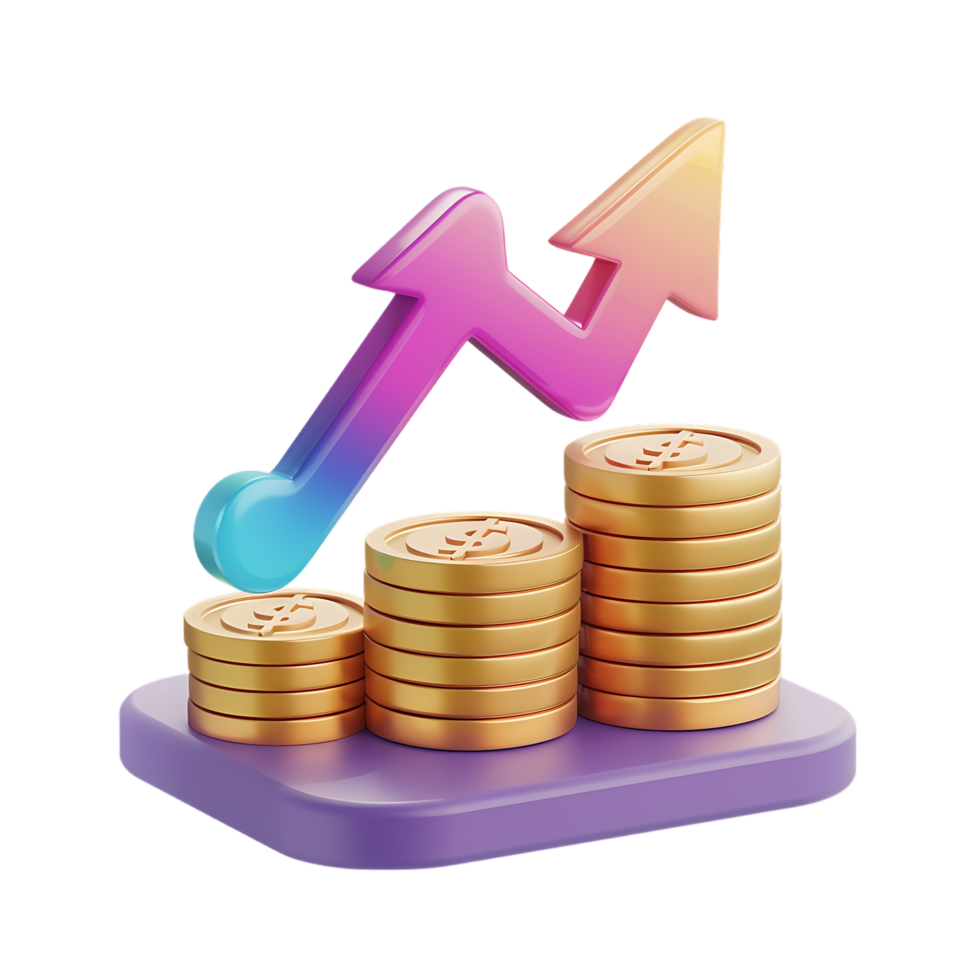3d icon simple stacks of dollar coins with growth arrow png