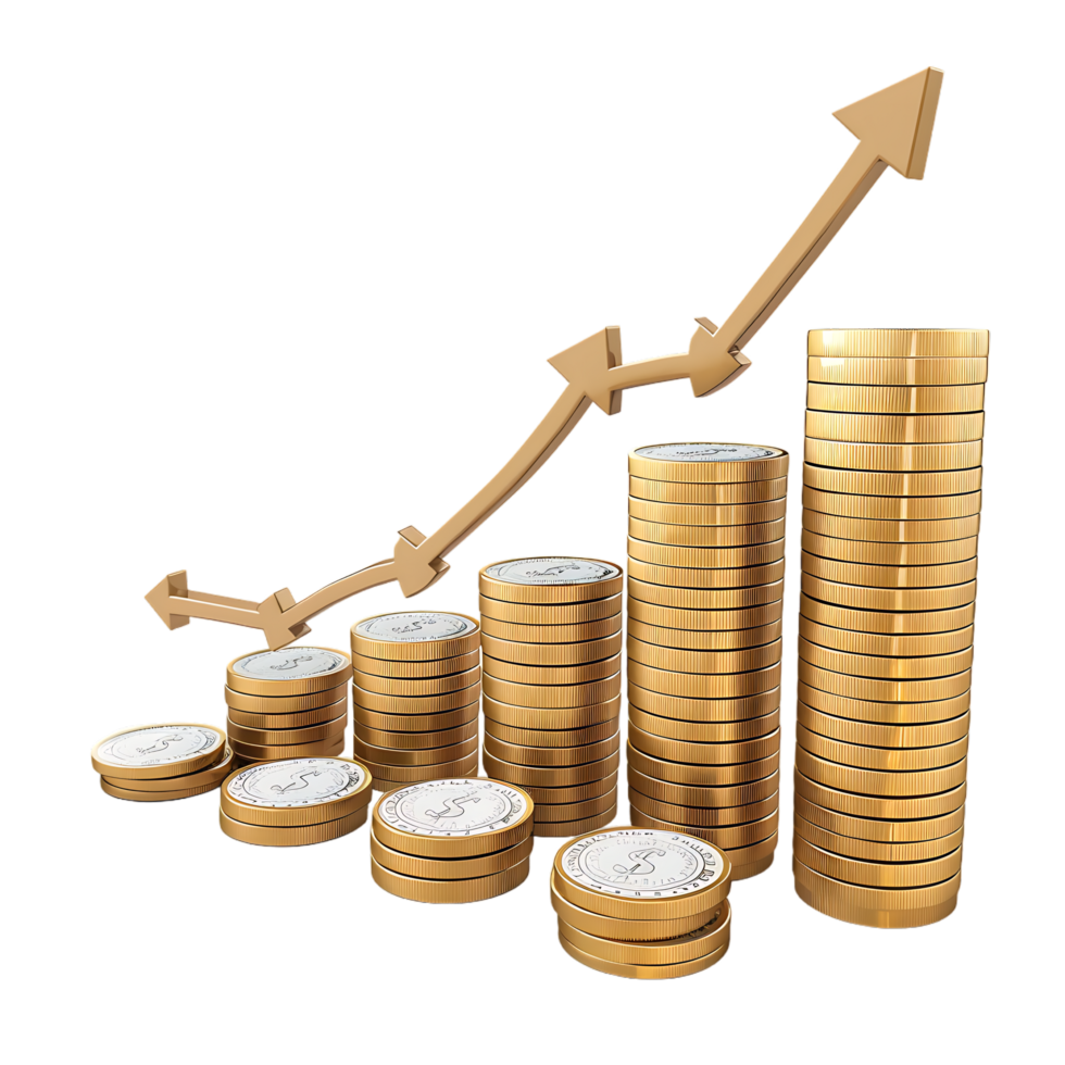 3d icon simple stacks of dollar coins with growth arrow png