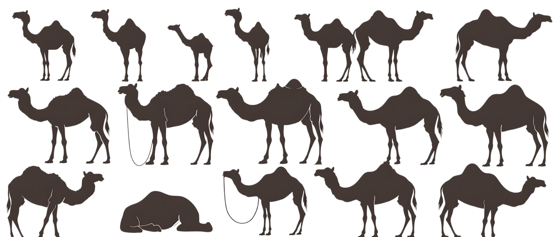 Camel silhouette Arabian pattern set against transparent background png