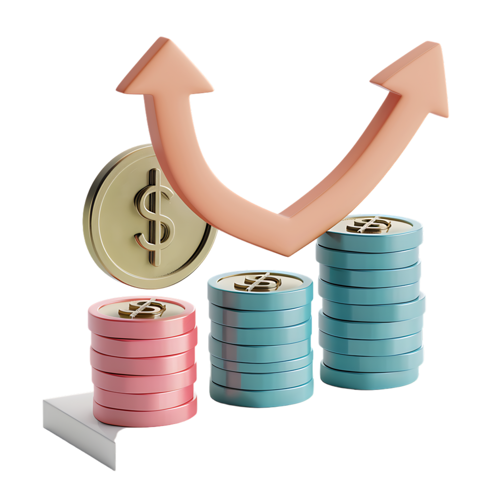 3d icon simple stacks of dollar coins with growth arrow png