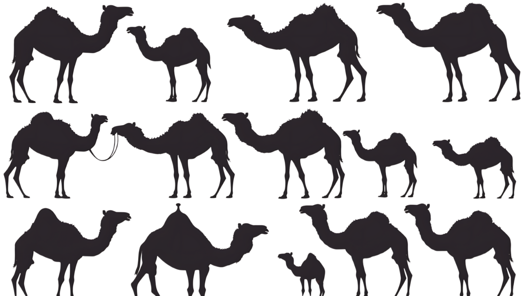 Camel silhouette Arabian pattern set against transparent background png