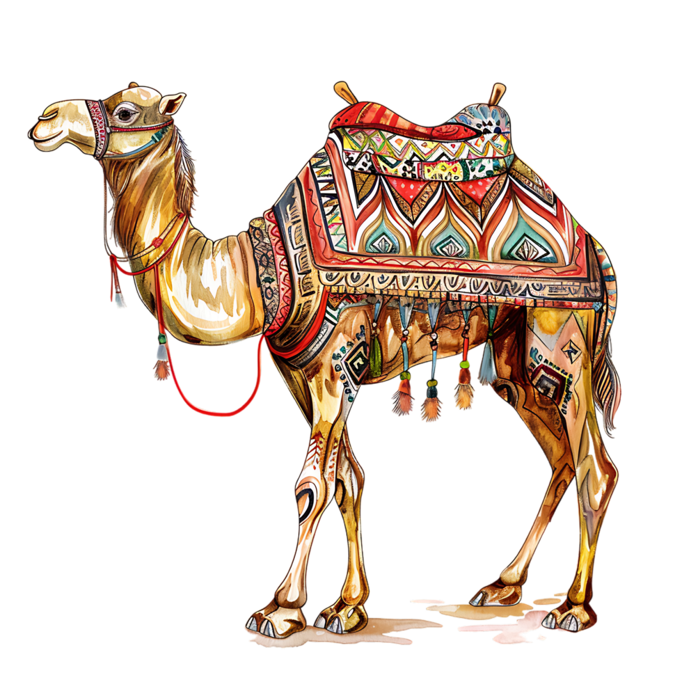 Camel silhouette Arabian pattern set against transparent background png