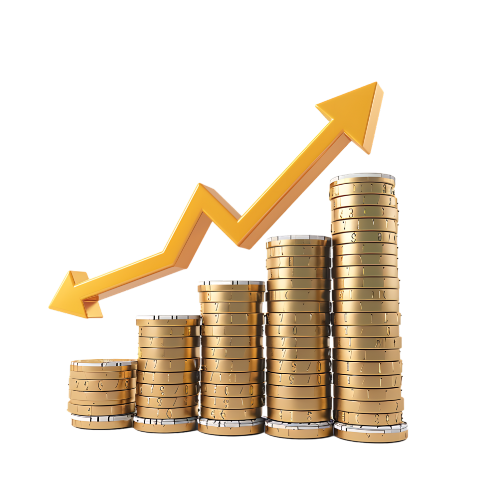 3d ícone simples pilhas do dólar moedas com crescimento seta png