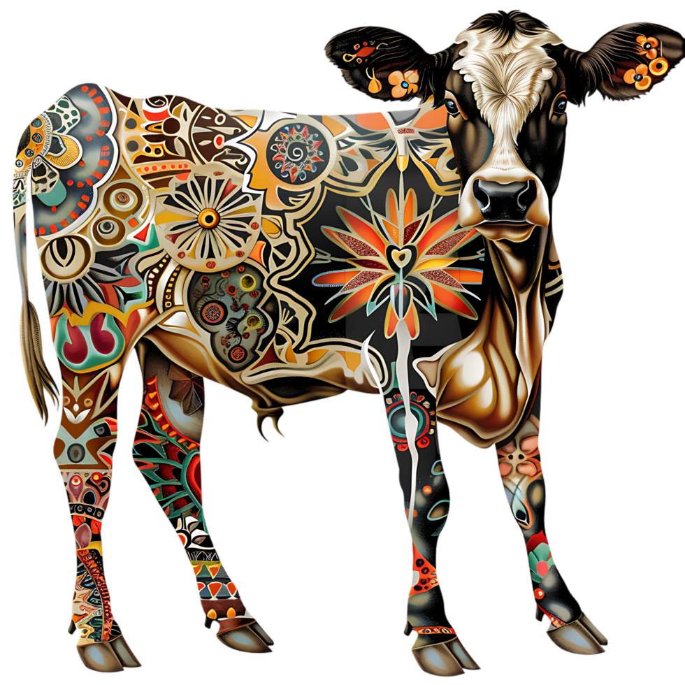Cow silhouette Arabian pattern set against transparent background png