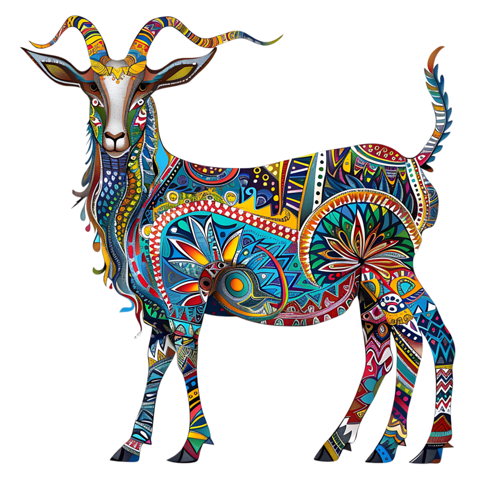 Goat silhouette Arabian pattern set against transparent background png