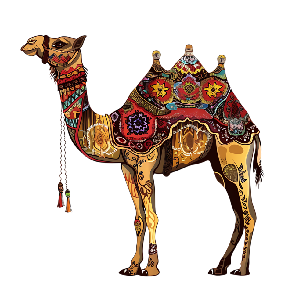 Camel silhouette Arabian pattern set against transparent background png