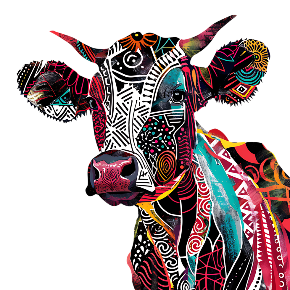 Cow silhouette Arabian pattern set against transparent background png