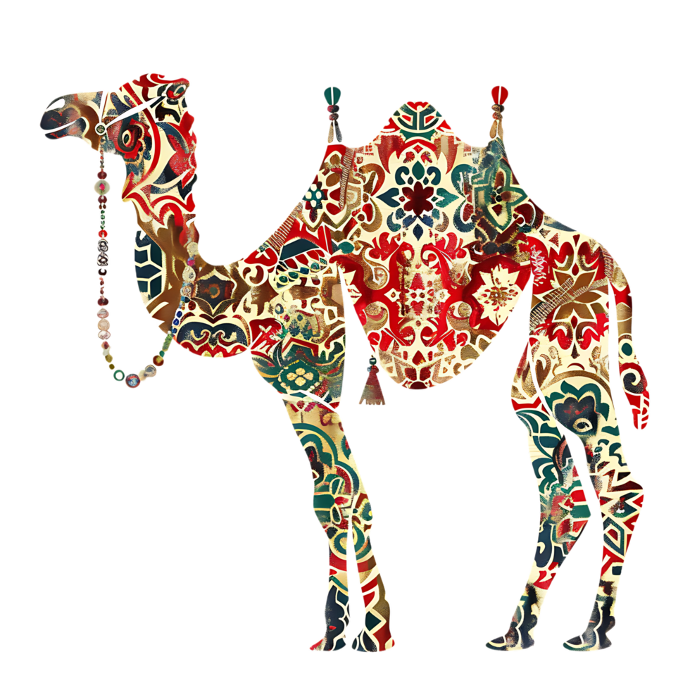 Camel silhouette Arabian pattern set against transparent background png