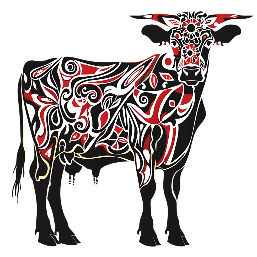 Cow silhouette Arabian pattern set against transparent background png