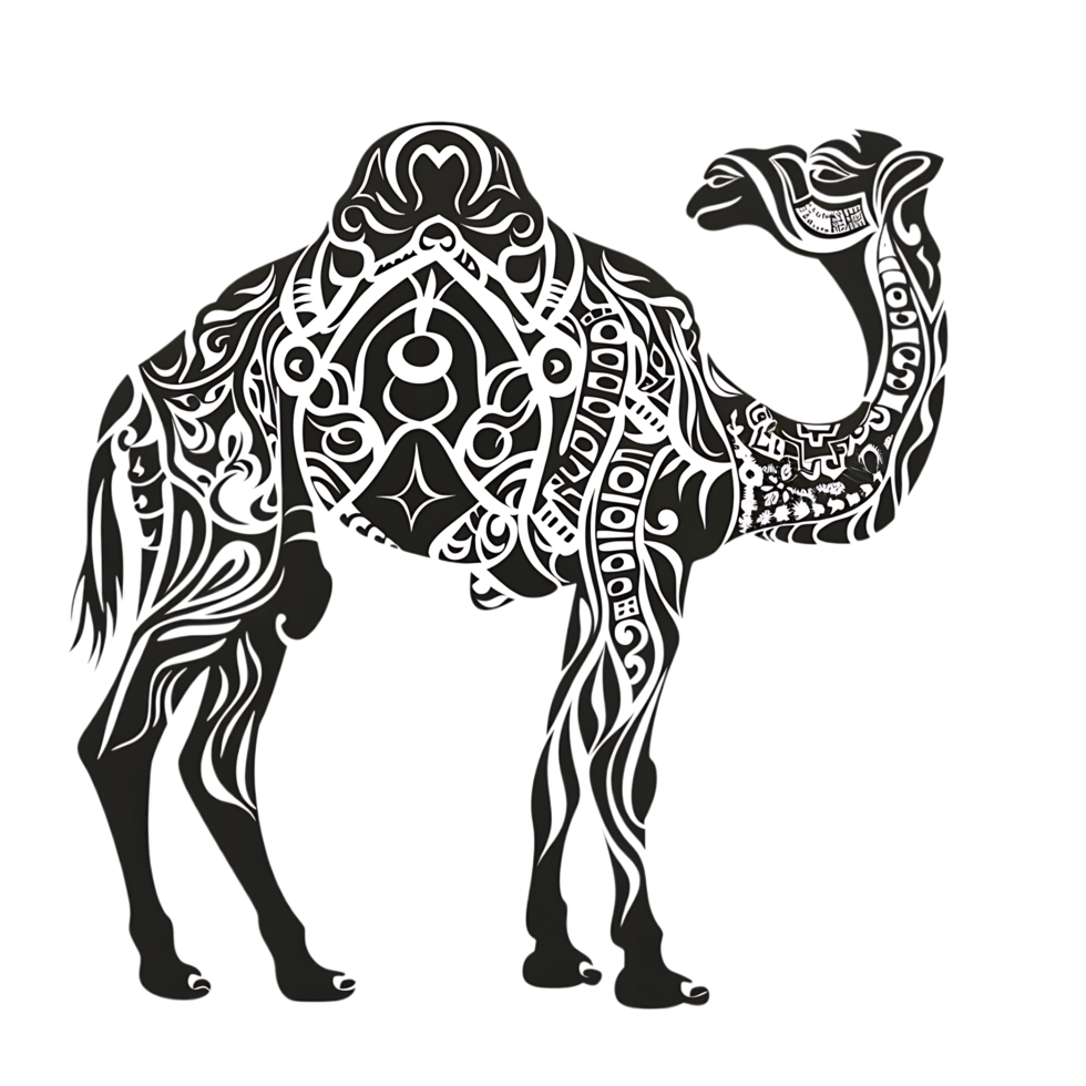 Camel silhouette Arabian pattern set against transparent background png