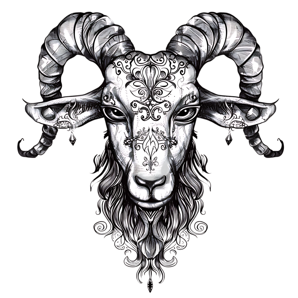 Goat silhouette Arabian pattern set against transparent background png