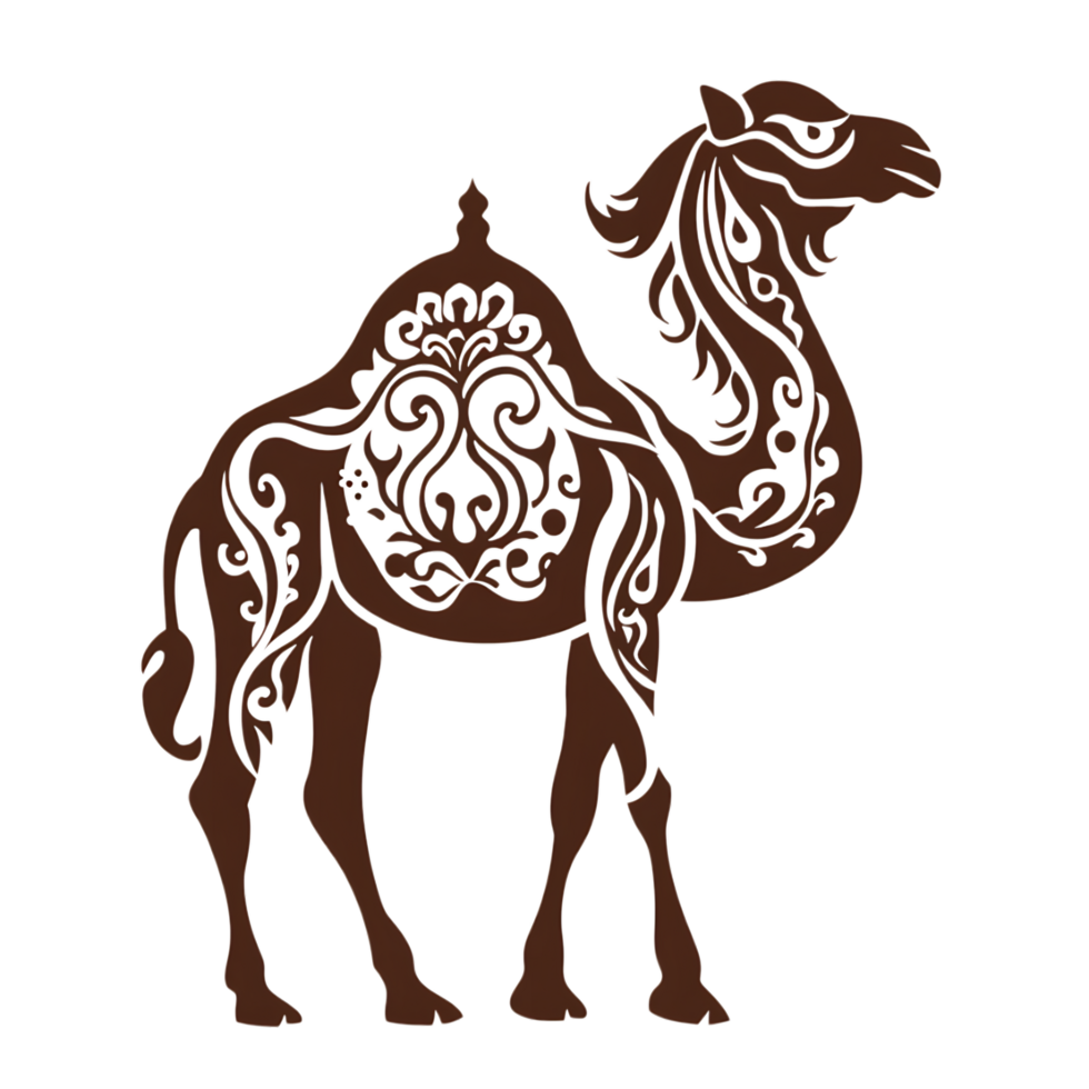 Camel silhouette Arabian pattern set against transparent background png