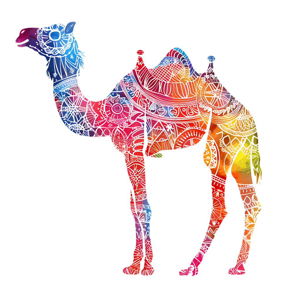Camel silhouette Arabian pattern set against transparent background png