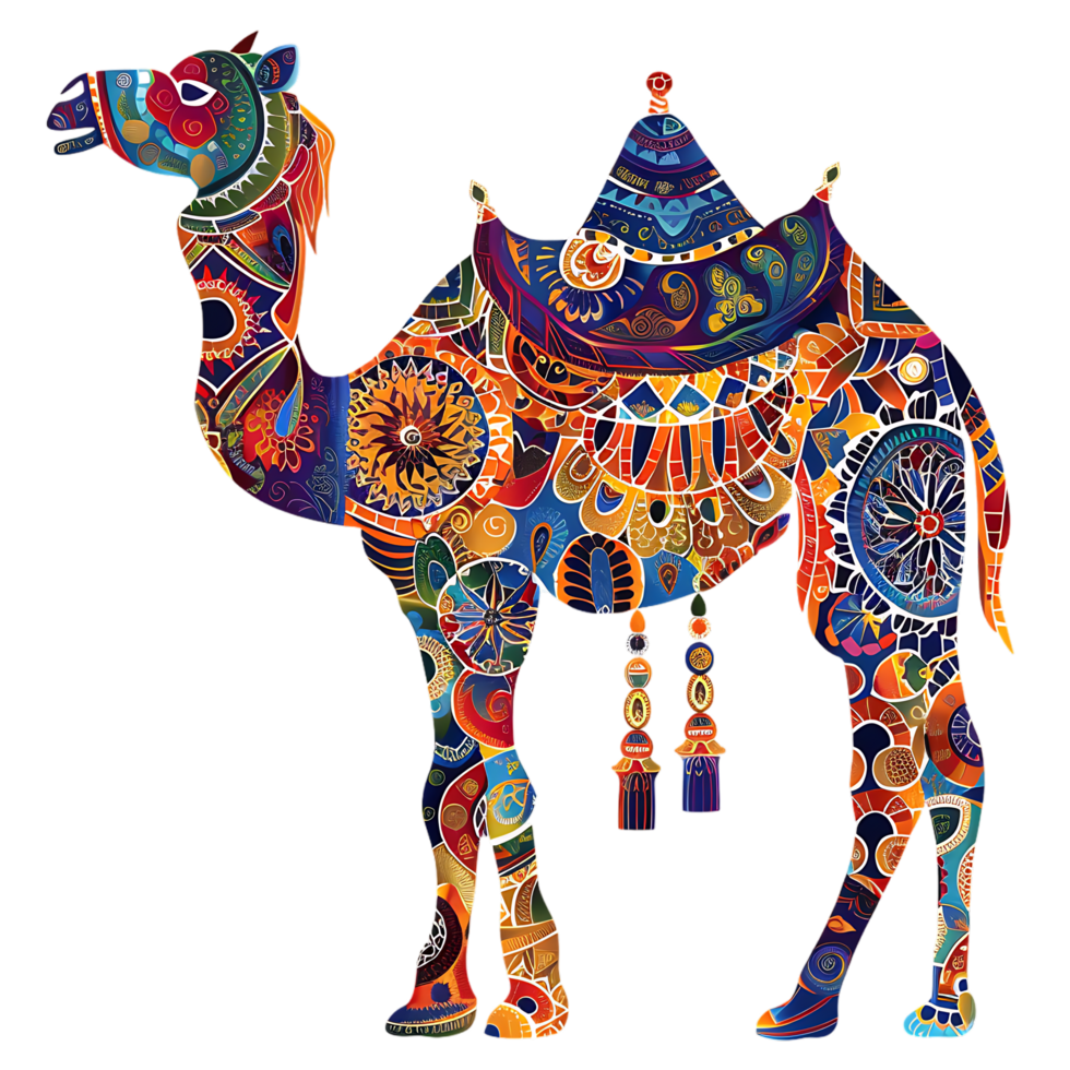 Camel silhouette Arabian pattern set against transparent background png