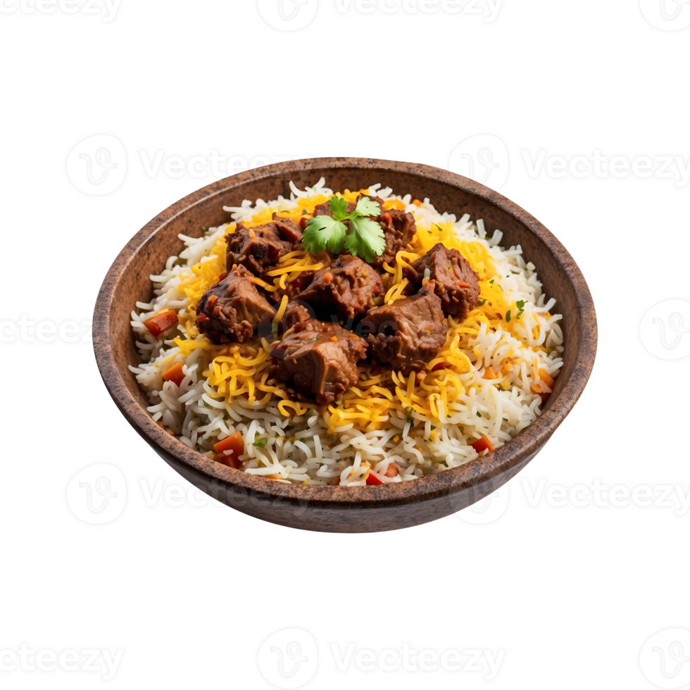 Iftar Special Delicious Beef Biryani Isolated on a Transparent Background png