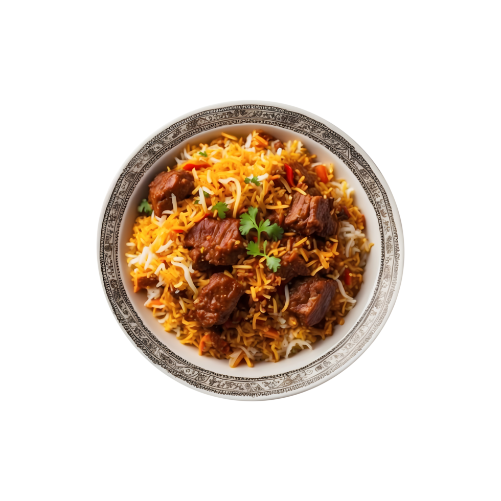 Sumptuous Serving Delicious Beef Biryani Isolated on a Transparent Background png