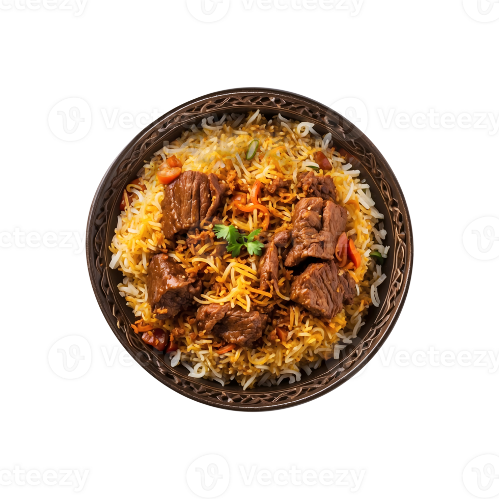 A Hot Tasty Tradition Delicious Beef Biryani Isolated on a Transparent Background png