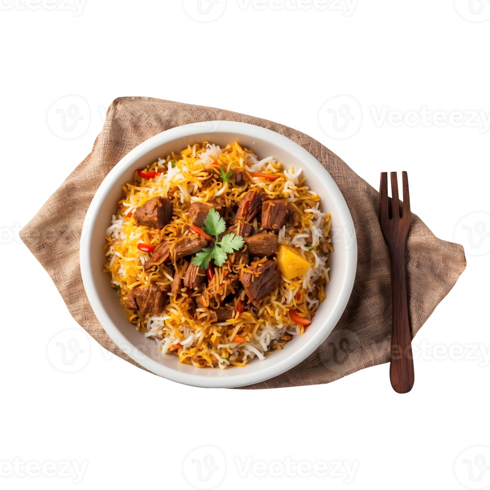 Rich and Spicy Delicious Beef Biryani Isolated on a Transparent Background png
