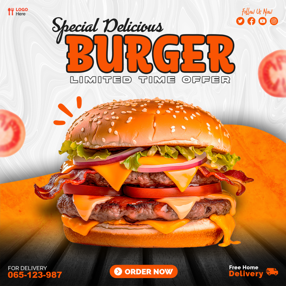 Special Delicious Burger Social Media Banner Design psd
