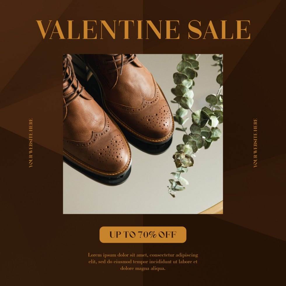 Valentine Men Shoes Sale Promotion Luxury Brown Elegant Design Social Media Post Template psd