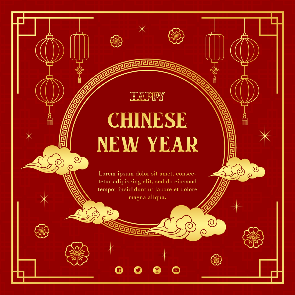 Flat Design Chinese New Year Greeting Post Social Media Template psd
