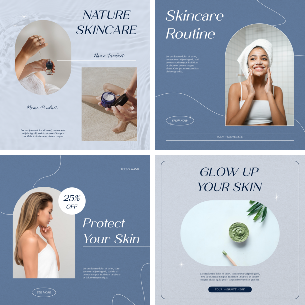 Skincare Product Social Media Post Template Minimalist Design Set Bundle psd