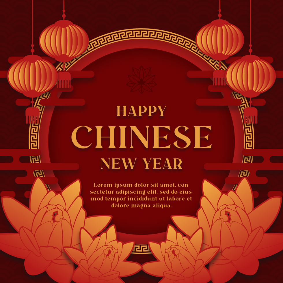 Paper Style Greeting Post Chinese New Year Social Media Template Design psd