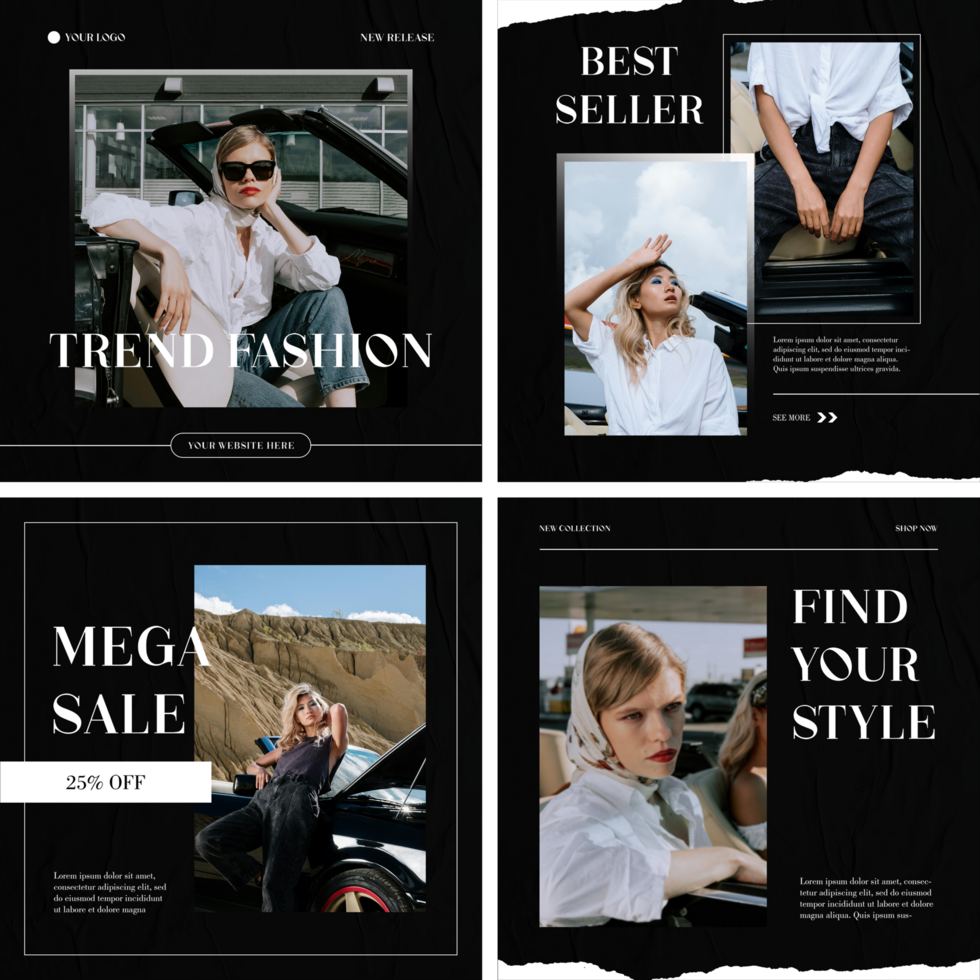 Fashion Product Minimalist Design Monochrome Social Media Post Template Set Bundle psd