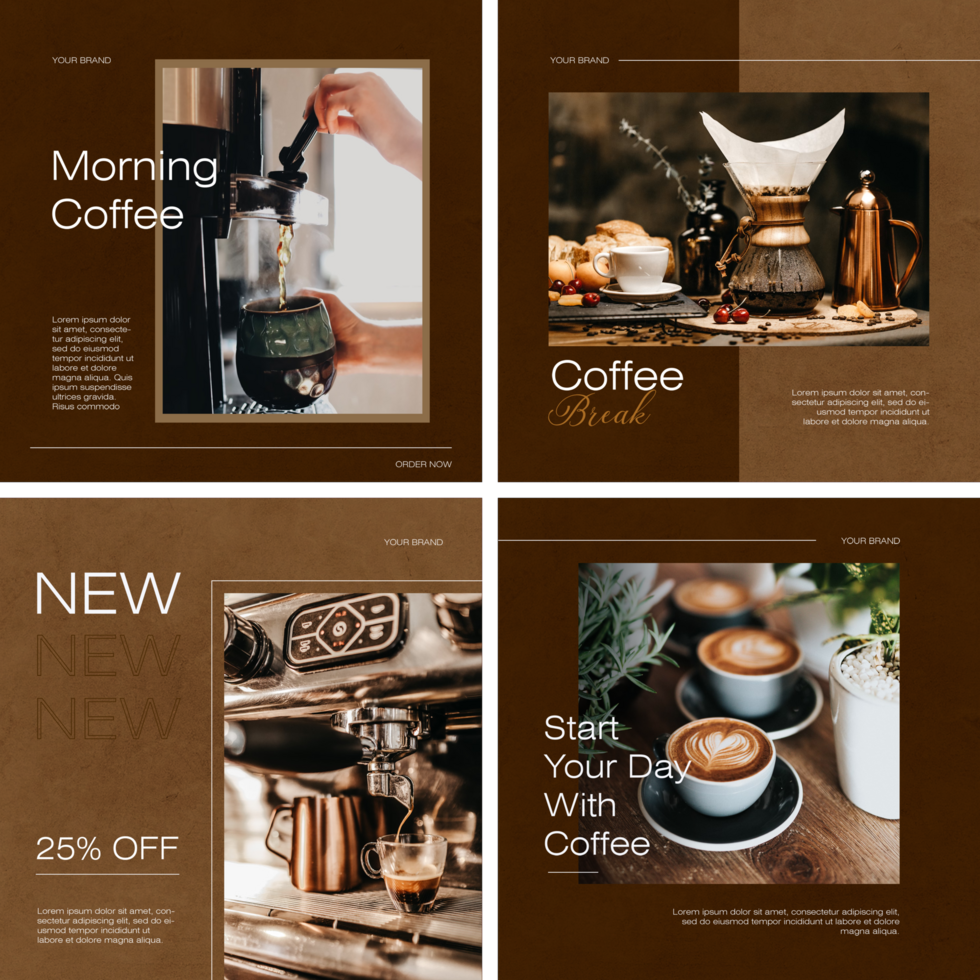 Coffee Social Media Post Template Minimalist Design Set Bundle psd