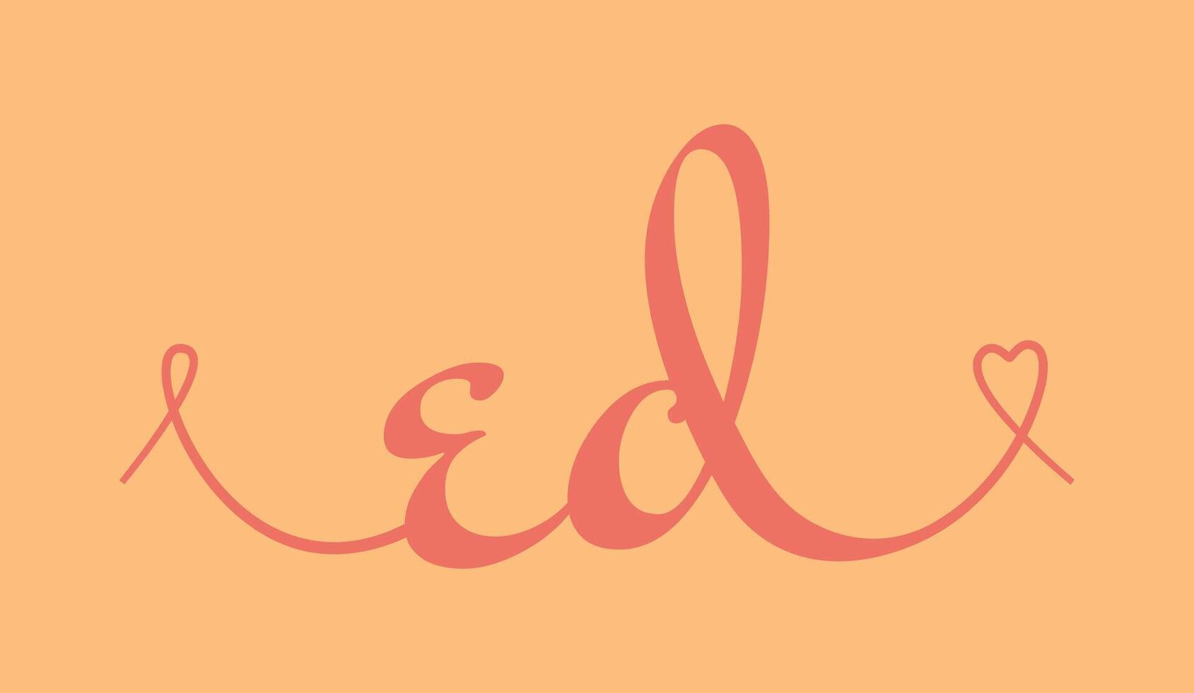 ED initial wedding monogram calligraphy illustration. Hand drawn lettering e and d love logo design for valentines day poster, greeting card vector