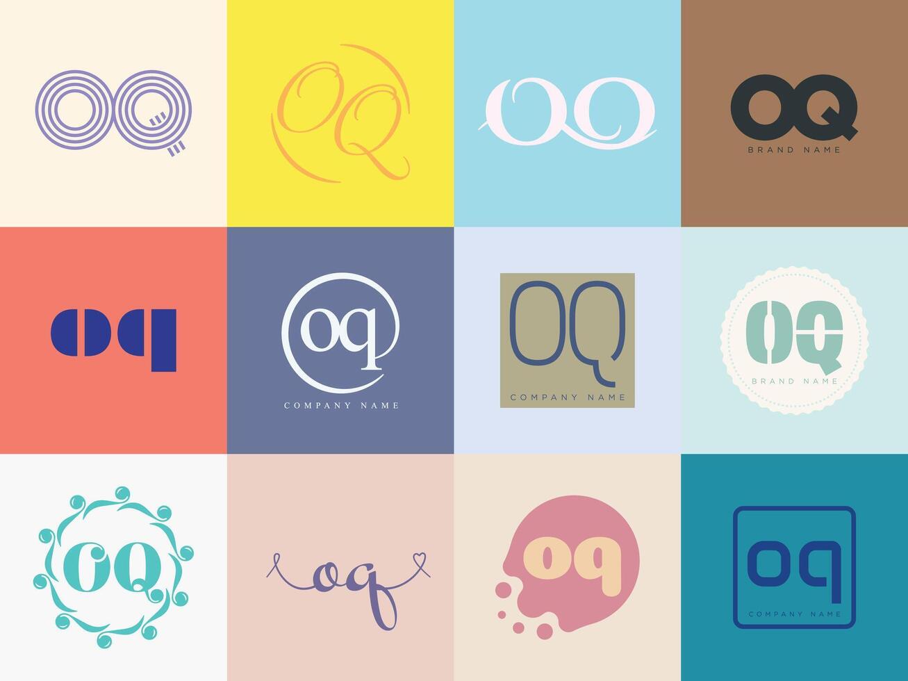 OQ logo company template. Letter o and q logotype. Set different classic serif lettering and modern bold text with design elements. Initial font typography. vector