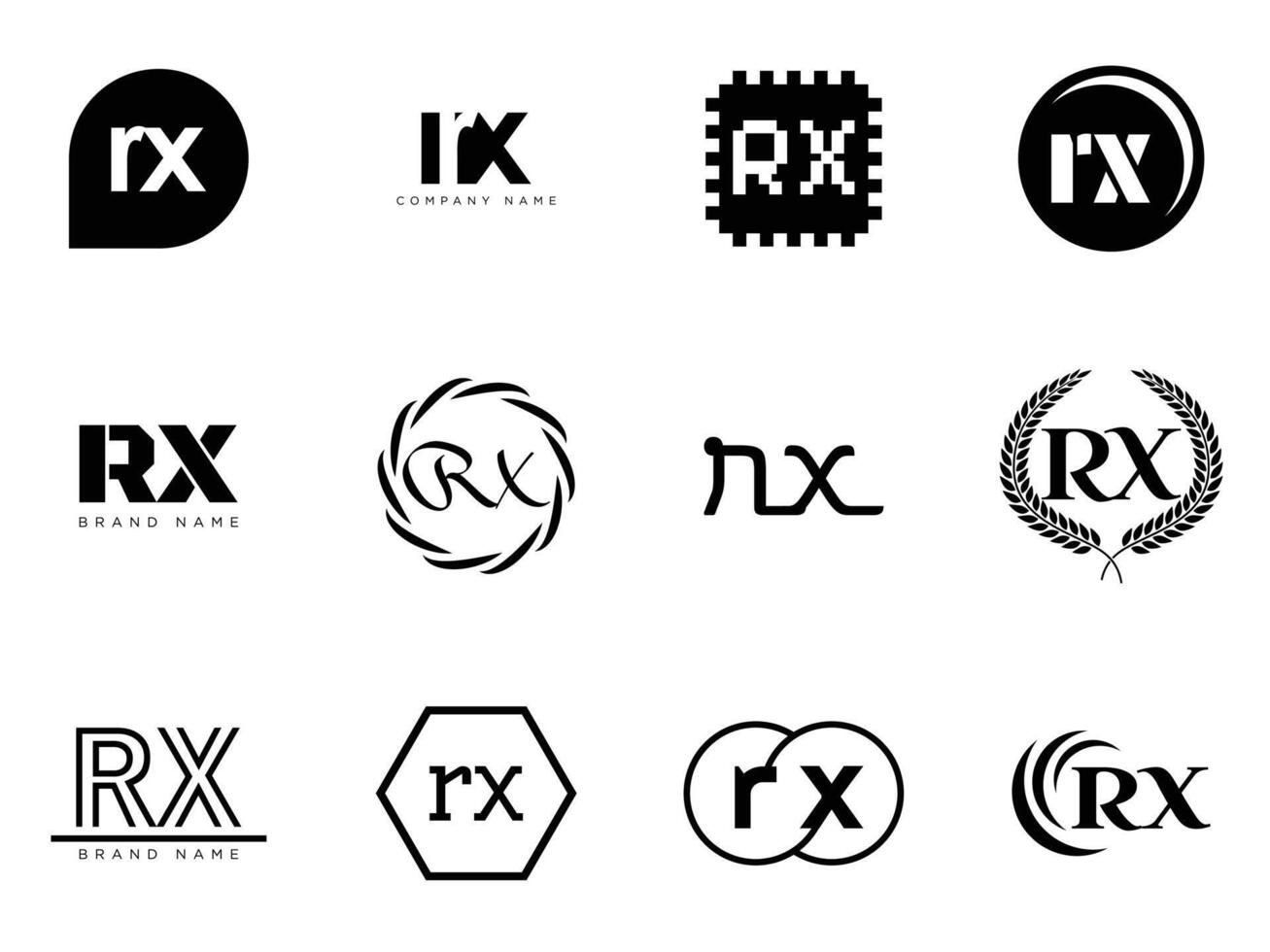 RX logo company template. Letter r and x logotype. Set different classic serif lettering and modern bold text with design elements. Initial font typography. vector