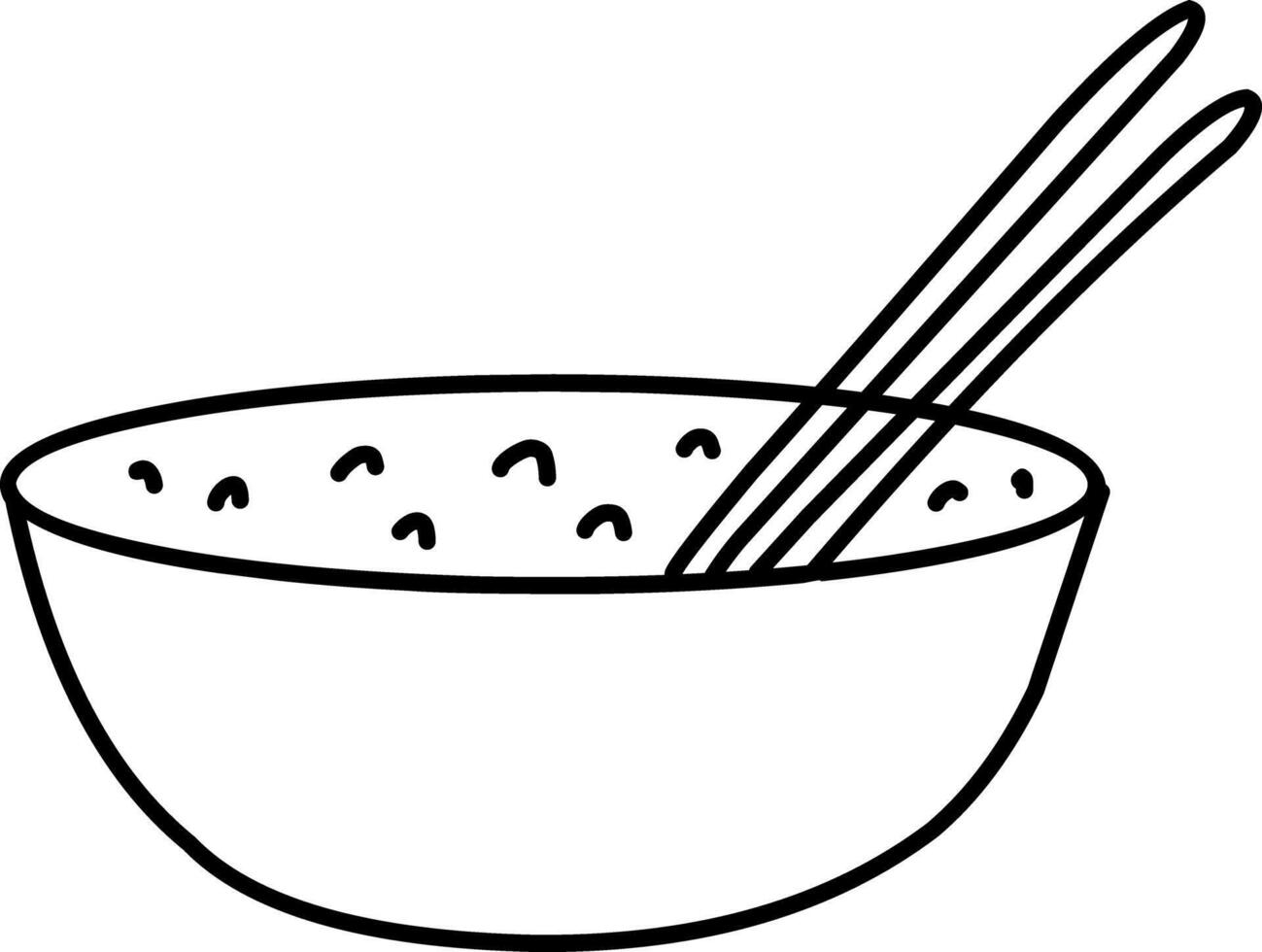 plate of noodles with chopsticks line art vector