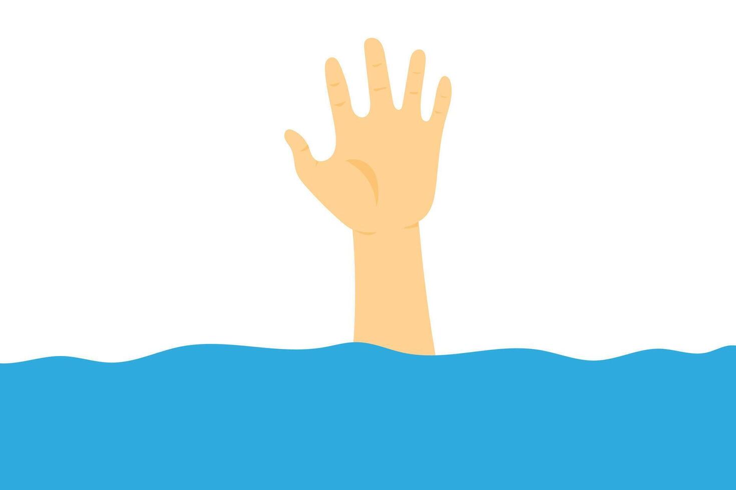 hand raise over the water. no people, illustration abstract background. sos sign for help, human need rescue. eps10 vector