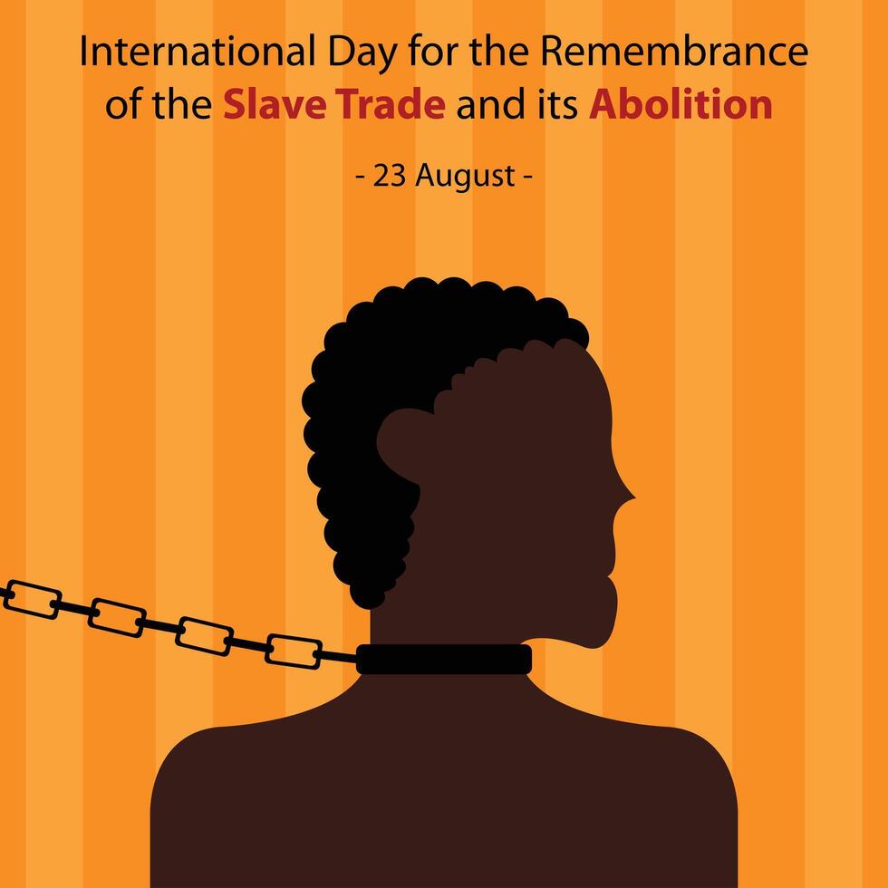 illustration graphic of a man's neck was shackled by an iron chain, perfect for international day, remembrance of the slave trade, abolition, celebrate, greeting card, etc vector