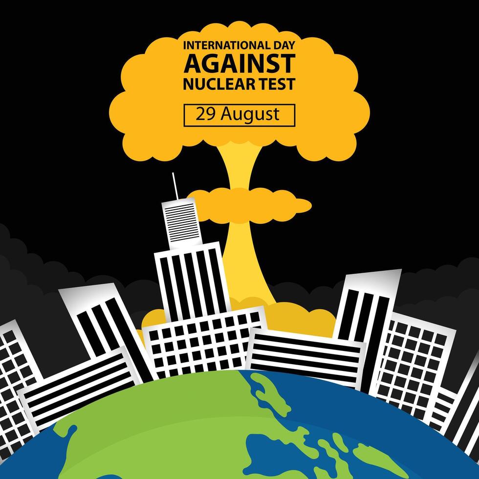illustration graphic of nuclear bomb explosion on earth, perfect for international day, against nuclear test, celebrate, greeting card, etc. vector