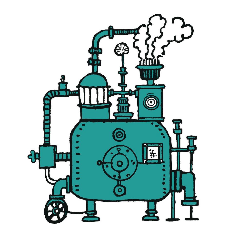 Fantasy steampunk machine with pipes, hand drawn bold sketch style, Generated Ai. vector