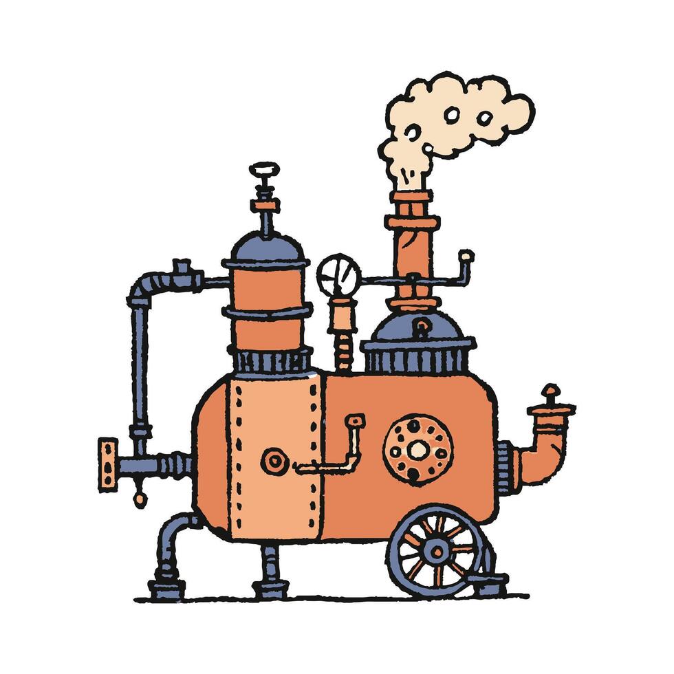 Fantasy steampunk machine with pipes, hand drawn bold sketch style, Generated Ai. vector